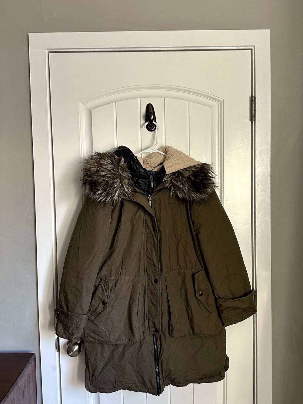 Bernardo Down Parka Winter Coat Jacket XS Olive Green Detachable Fur Hood